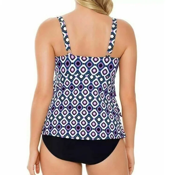 Swim Solutions Swimdress One piece Triple Tier Fauxkini Ruffled 24W - Picture 2 of 5